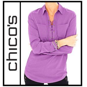 Chico's Petite 3P / XLP PURPLE Silky Lace-Up Tunic